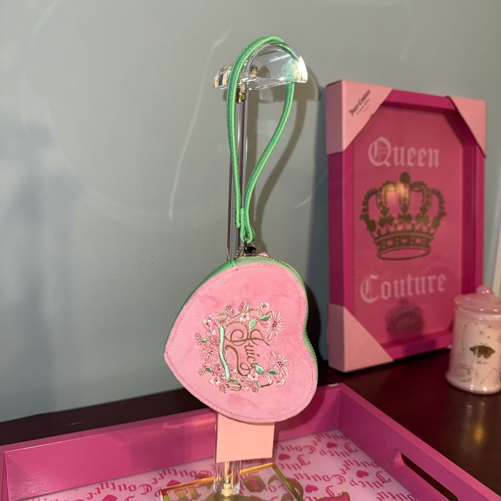 Juicy couture Pink Heart Crossbody Wristlet with Green Trim